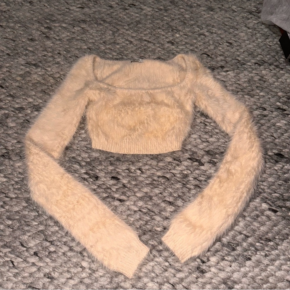 Mistress Rocks Ivory Fluffy Soft Knit Crop Top long sleeve COPY